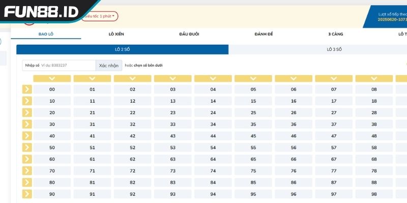 Các loại hình xổ số dạng siêu tốc tại FUN88